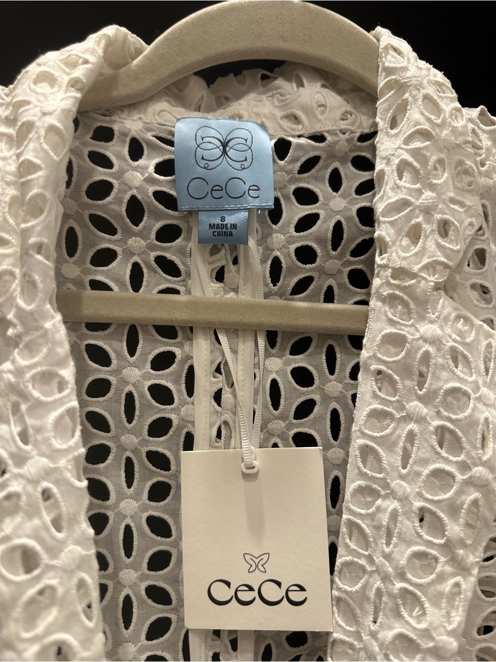 CeCe White Eyelet Lace Sleeveless Utility Vest - Picture 8 of 9